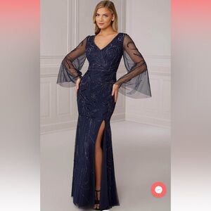 Adrianna Papell Platinum Evening Gown - Beaded in Navy
